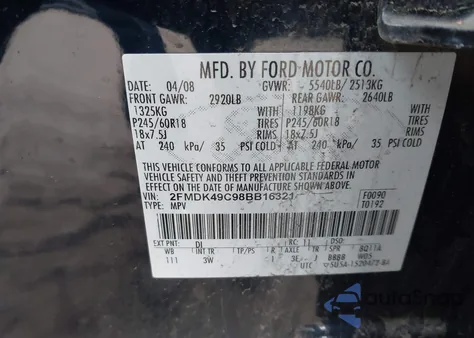 2008 Ford Edge Limited from USA, damaged, VIN 2FMDK49C98BB16321